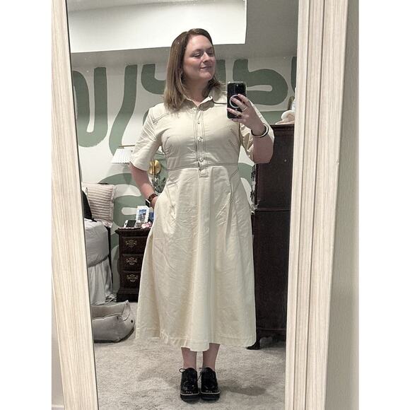 ROSETTA GETTY x RTR Beige Twill Collared Short Sleeve Bone Stitching Dress 0 - Picture 13 of 14